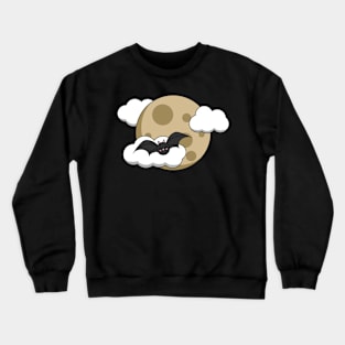 Kawaii Happy Bat Flying on Full Moon Crewneck Sweatshirt